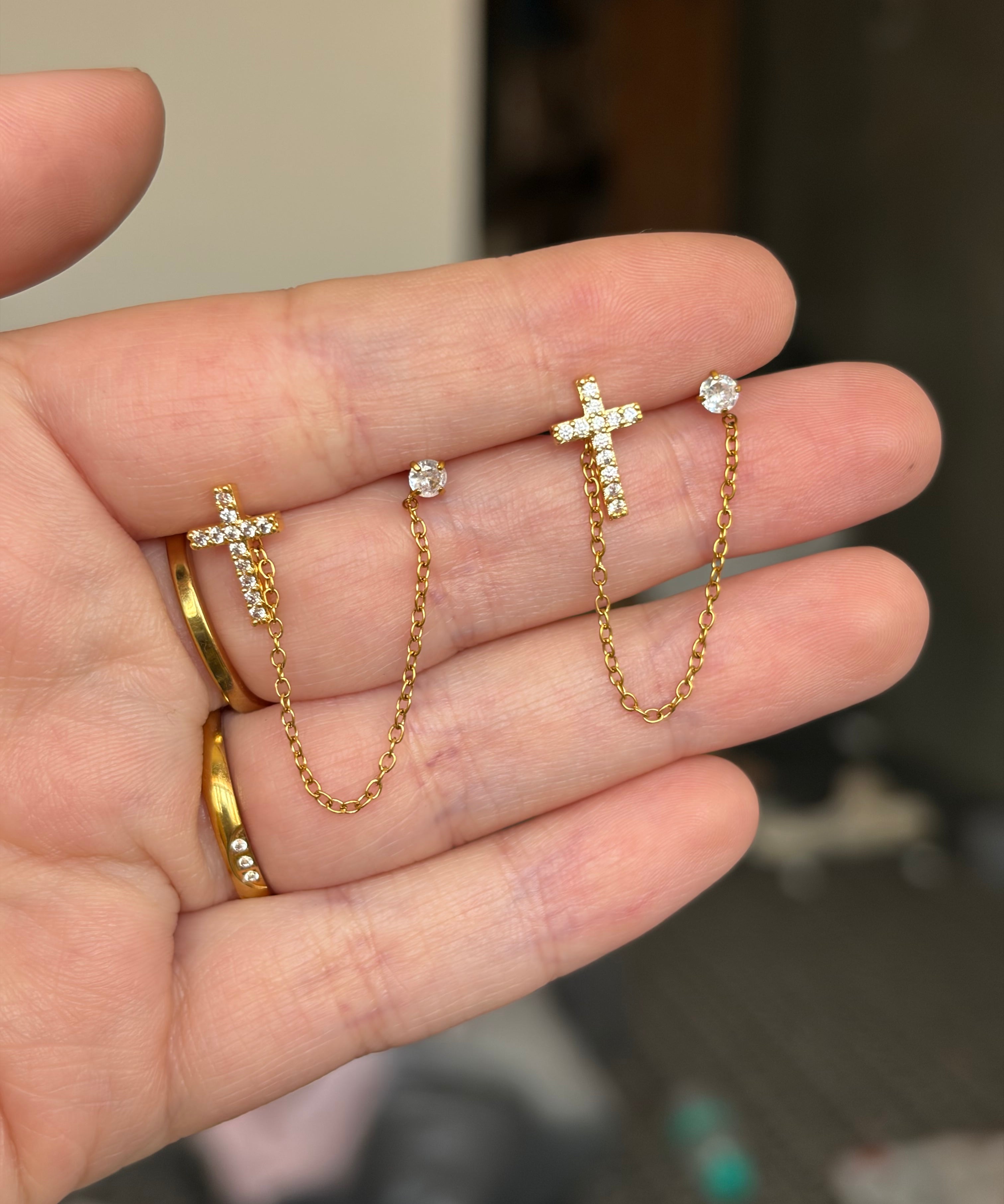 Cross chain earring (ball back)